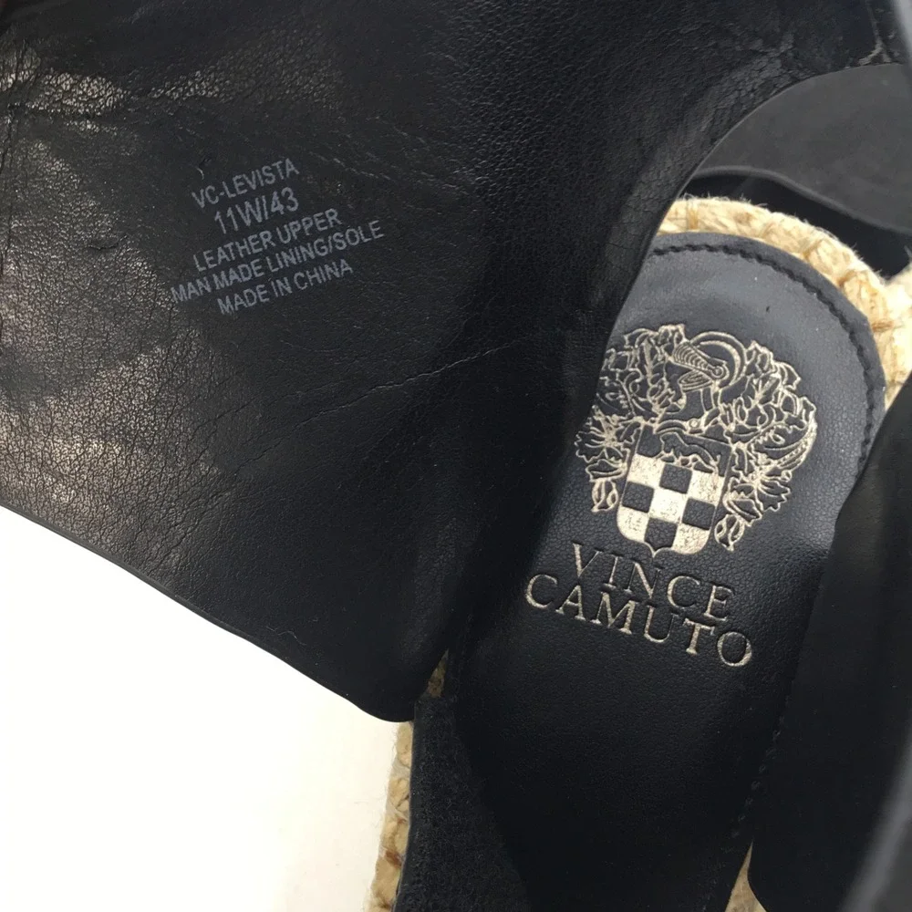 Vince Camuto Levista Black Leather Espadrille Wedge Sandals Womens‎ 11W